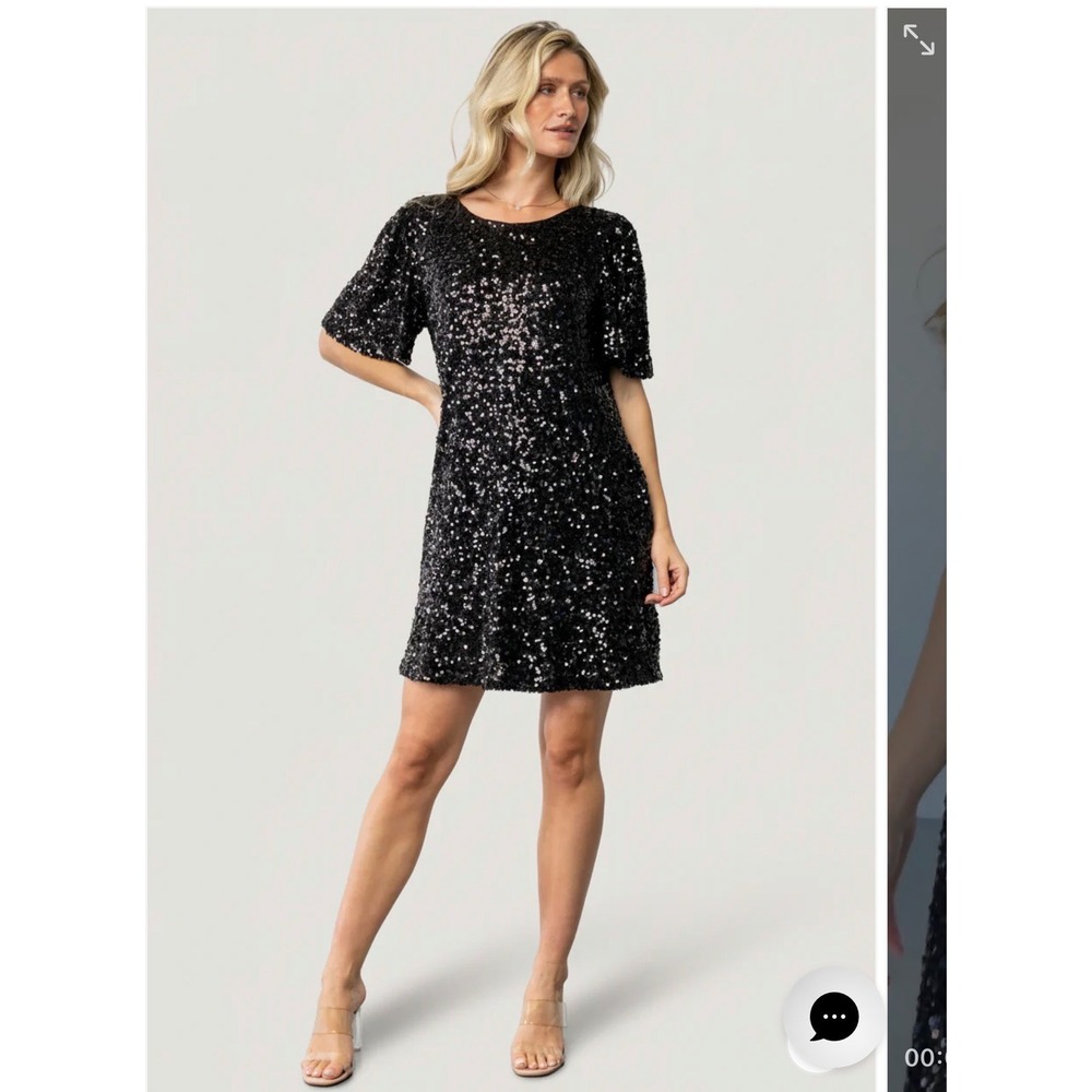 Baltic Born Asta Black Sequin Shift Dress Short Sleeve Bow Back Party Dress 1X